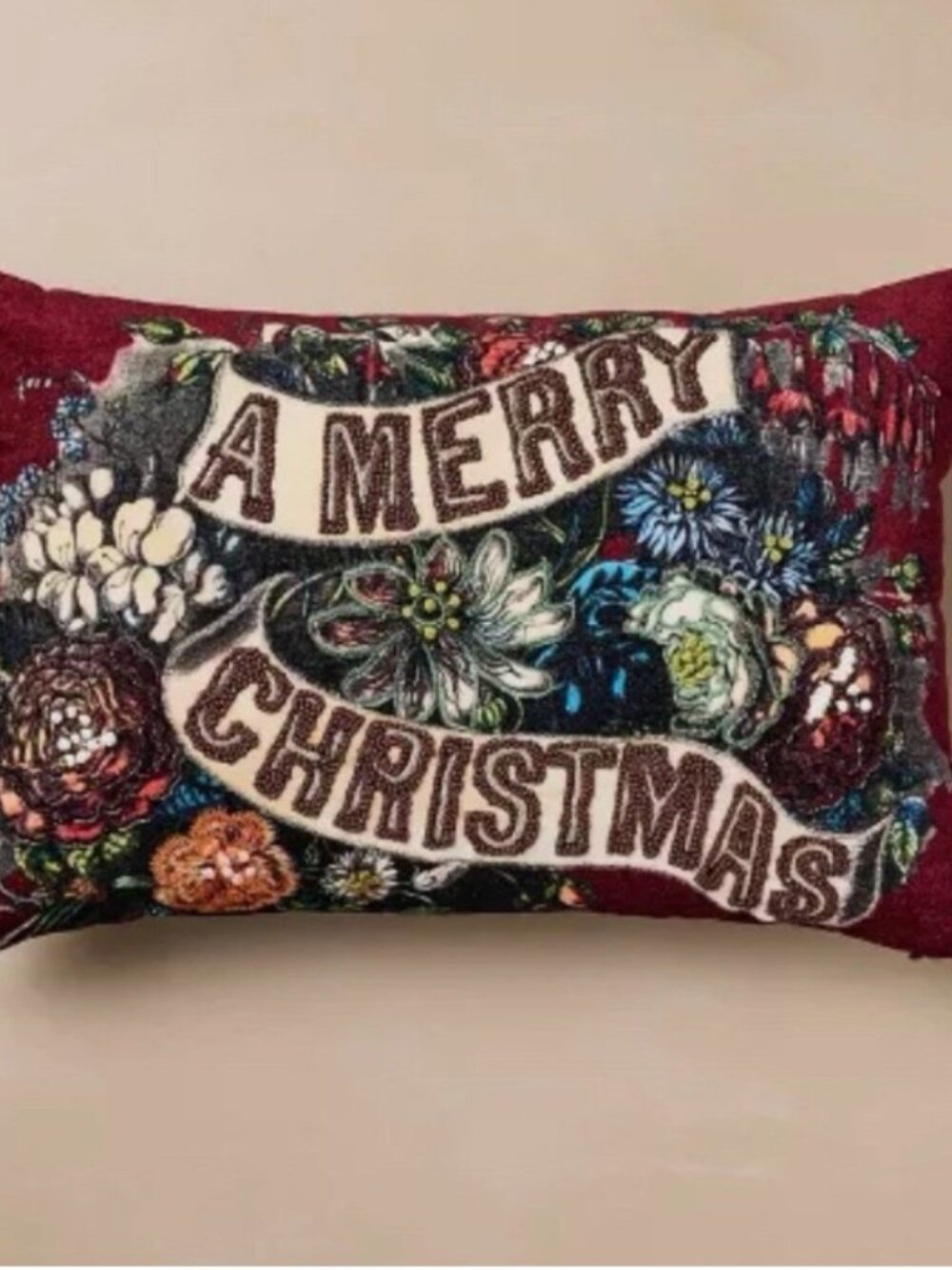 John Derian for Target 18"x12" Merry Christmas Floral Pillow. NWT.